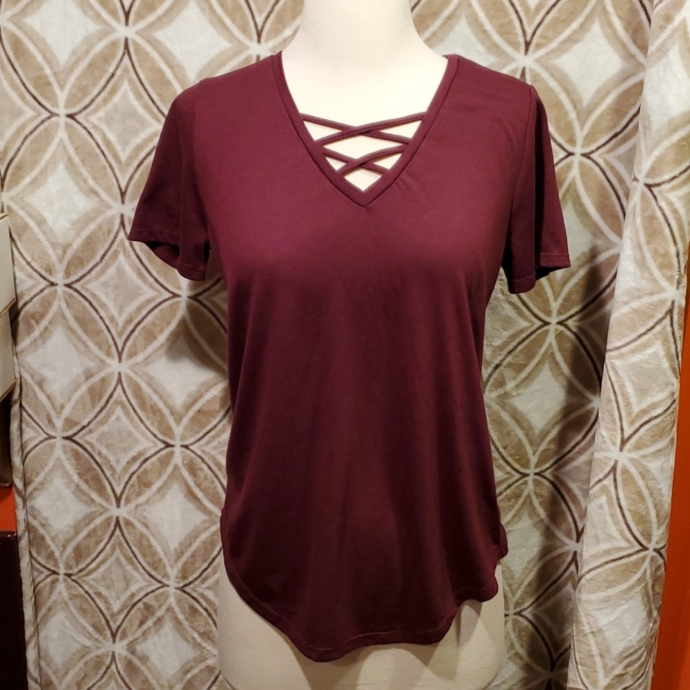 Kind Karma Purple Junior's Short Sleeve Top Small